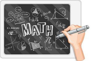 Hand writing math formula on blackboard vector