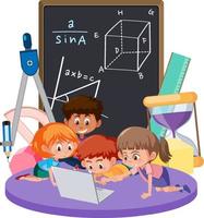 Children learning math with math symbol and icon vector