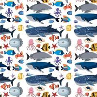 caricatura, vida marina, seamless, patrón, con, animales marinos vector