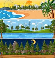 Set of different nature horizontal scenes vector