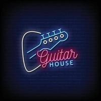 vector de texto de estilo de letreros de neón de casa de guitarra