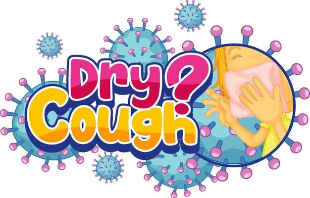 Dry Cough font design with covid19 icon isolated on white background