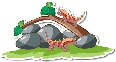 Thorny Dragon lizards standing on a branch sticker vector