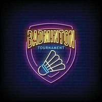 Badminton Tournament Neon Signs Style Text Vector