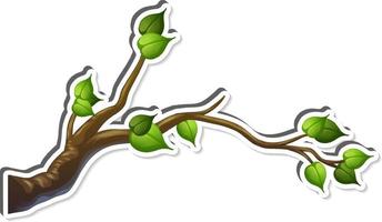 Tree branch with some leaves sticker on white background vector