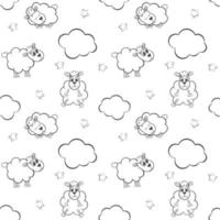 Cute sheep with clouds and stars seamless pattern vector