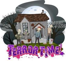 Terror Time text design with Haunted House vector