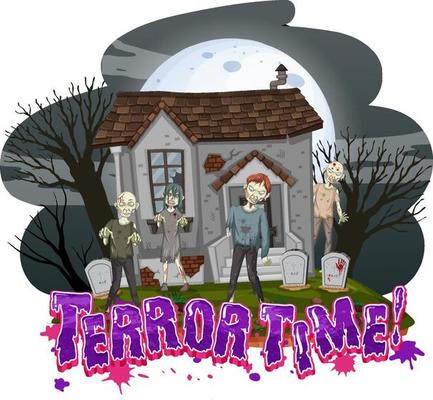 Terror Time text design with Haunted House