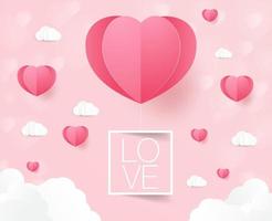 a heart shape. paper art style. valentine day. Origami made hot air balloon vector