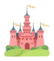 mágico castillo rosa en la colina. edificio gótico. castillo de la princesa. ilustración vectorial vector