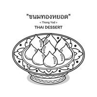 Thai Desserts -Thong Yod serving in a Thai ceramic ware. vector
