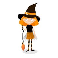 Little cute girl in halloween costume. Witch costume for Halloween party. Vector illustration