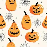Halloween seamless pattern with pumpkin and spider web. Vector illustration, eps 10