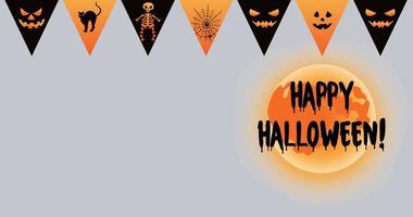 Halloween background with moon and scary faces. A place for text. Vector illustration