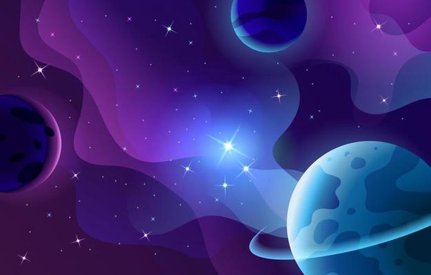 Deep Purple Galaxy and Planet Background