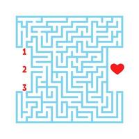 Color square maze. Game for kids. Puzzle for children. Find the right path to the heart. Labyrinth conundrum. Flat vector illustration isolated on white background.