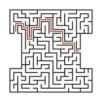 Abstract square maze. Game for kids. Puzzle for children. Labyrinth conundrum. Black flat vector illustration isolated on white background. With answer.