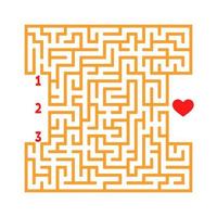 Color square maze. Game for kids. Puzzle for children. Find the right path to the heart. Labyrinth conundrum. Flat vector illustration isolated on white background.