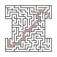 Abstract square maze. Game for kids. Puzzle for children. Labyrinth conundrum. Black flat vector illustration isolated on white background. With answer.