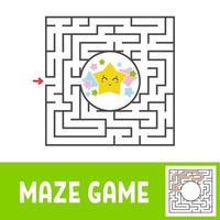 Color square maze. Game for kids. Puzzle for children. Find the way to the cute star. Labyrinth conundrum. Flat vector illustration isolated on white background. With the answer.