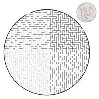 Difficult round labyrinth. Game for kids and adults. Puzzle for children. Labyrinth conundrum. Flat vector illustration isolated on white background. With answer.