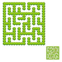 Abstract square labyrinth - green garden. Game for kids. Puzzle for children. One entrance, one exit. Labyrinth conundrum. Vector illustration. With answer.