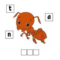 Brown ant. Words puzzle. Education developing worksheet. Game for kids. Activity page. Puzzle for children. Riddle for preschool. Simple flat isolated vector illustration in cute cartoon style.