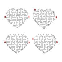 A set of labyrinths of hearts. Game for kids. Puzzle for children. Labyrinth conundrum. Flat vector illustration isolated on white background.