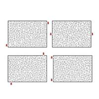 A set of rectangular mazes. Game for kids. Puzzle for children. Labyrinth conundrum. Flat vector illustration isolated on white background.