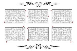 A set of rectangular mazes. Game for kids. Puzzle for children. Labyrinth conundrum. Flat vector illustration isolated on white background.