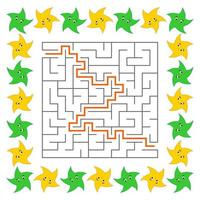 Abstract square maze. Game for kids. Puzzle for children. Cute cartoon star. Labyrinth conundrum. Vector illustration. With answer.