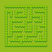 Abstract square labyrinth - green garden, shrubs. Game for kids. Puzzle for children. One entrance, one exit. Labyrinth conundrum. Vector illustration.