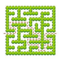 Abstract square labyrinth - green garden. Game for kids. Puzzle for children. One entrance, one exit. Labyrinth conundrum. Vector illustration. With answer.