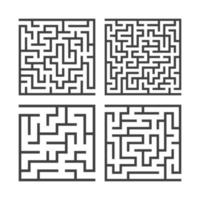 A set of square mazes of various levels of difficulty. Game for kids. Puzzle for children. One entrances, one exit. Labyrinth conundrum. Flat vector illustration isolated on white background.