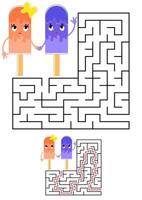 Abstract square maze. Kids worksheets. Game puzzle for children. Cute ice cream on a white background. One entrances, one exit. Labyrinth conundrum. Vector illustration. With the answer.