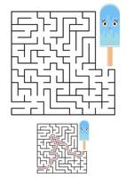 Abstract square maze. Kids worksheets. Game puzzle for children. Cute ice cream on a white background. One entrances, one exit. Labyrinth conundrum. Vector illustration. With the answer.