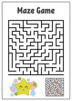 Abstract square maze. Kids worksheets. Game puzzle for children. Funny star and mushroom on a white background. One entrances, one exit. Labyrinth conundrum. Vector illustration. With the answer.