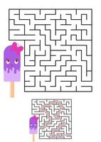 Abstract square maze. Kids worksheets. Game puzzle for children. Cute ice cream on a white background. One entrances, one exit. Labyrinth conundrum. Vector illustration. With the answer.