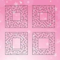 A set of square mazes. Game for kids. Puzzle for children. One entrances, one exit. Labyrinth conundrum. Flat vector illustration isolated on color background. Whith place for your image.