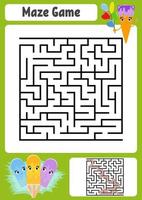 Abstract square maze. Kids worksheets. Game puzzle for children. Cute ice cream. One entrances, one exit. Labyrinth conundrum. Vector illustration. With answer.