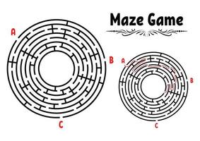 Abstract round maze. Game for kids. Puzzle for children. Labyrinth conundrum. Flat vector illustration isolated on white background. With answer. Vintage style