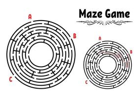 Abstract round maze. Game for kids. Puzzle for children. Labyrinth conundrum. Flat vector illustration isolated on white background. With answer. Vintage style