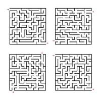 A set of square mazes. Game for kids. Puzzle for children. Labyrinth conundrum. Flat vector illustration isolated on white background.