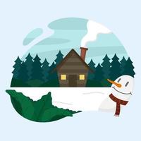 Cabin in the Woods Scenery during Winter vector