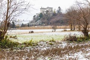 First snow on the hill towns. Between autumn and winter photo