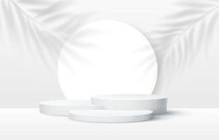 white podium with geometrical 3d shapes and palm leaves shadow vector