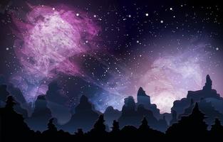 paisaje de cielo nocturno con fondo de silueta de paisaje