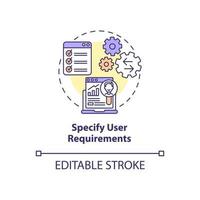 especificar los requisitos del usuario icono del concepto vector