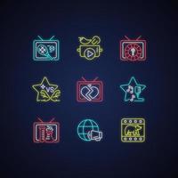 TV neon light icons set vector