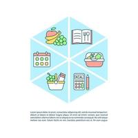 Guía de iconos de línea de concepto de planificación de comidas con texto vector